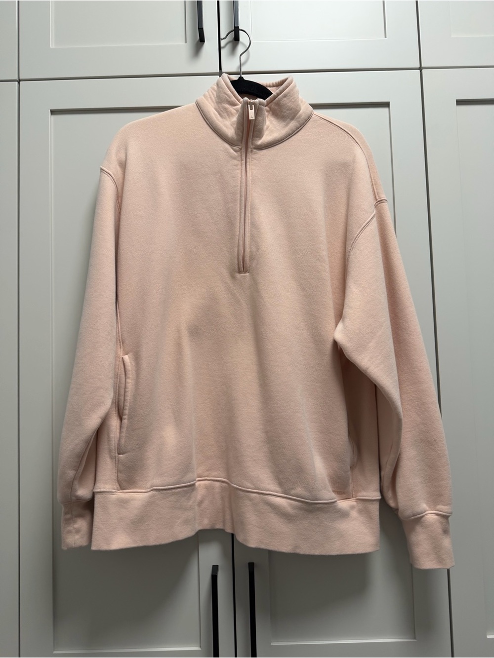 Woman’s Aritzia Sweetfleece boyfriend Half-Zip Pullover Sweatshirt - Light Pink
